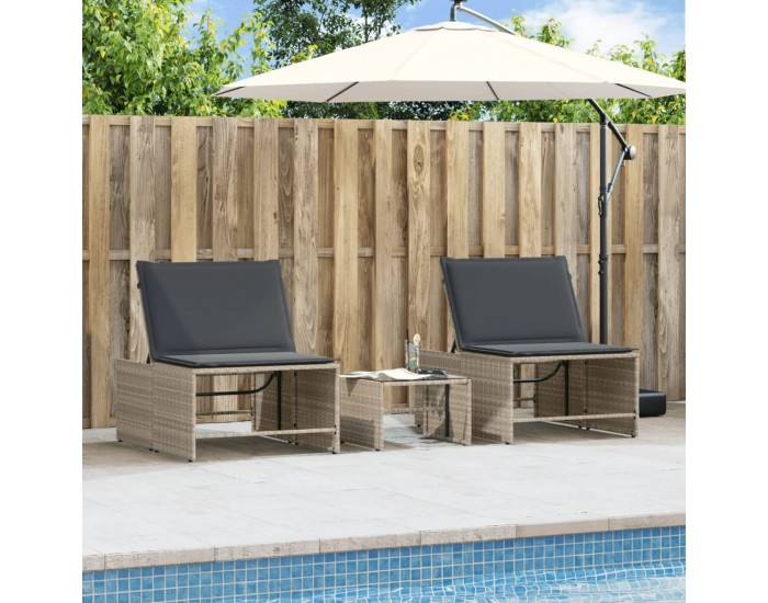 Sonata H Шезлонги, 2 бр. с маса, светлосиви, полиратан