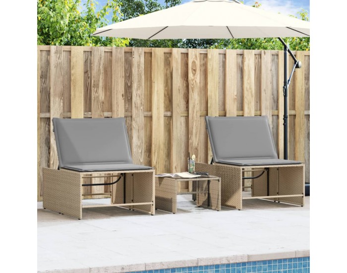 Sonata H Шезлонги, 2 бр. с маса, бежови, полиратан