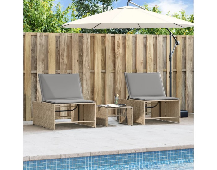 Sonata H Шезлонги, 2 бр. с маса, бежови, полиратан