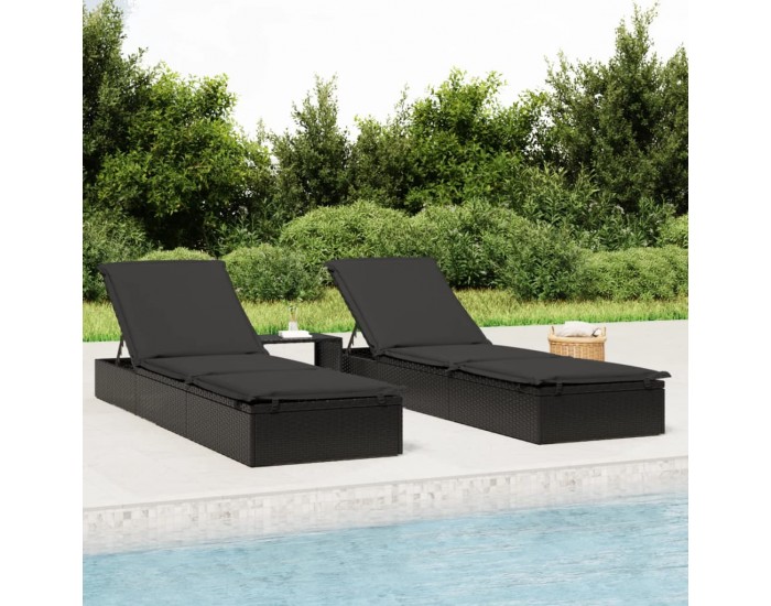 Sonata H Шезлонг 1 бр с маса черен полиратан