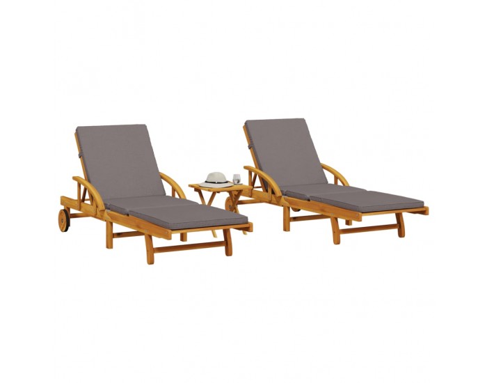 Sonata H Шезлонги, 2 бр, с маса, акация масив