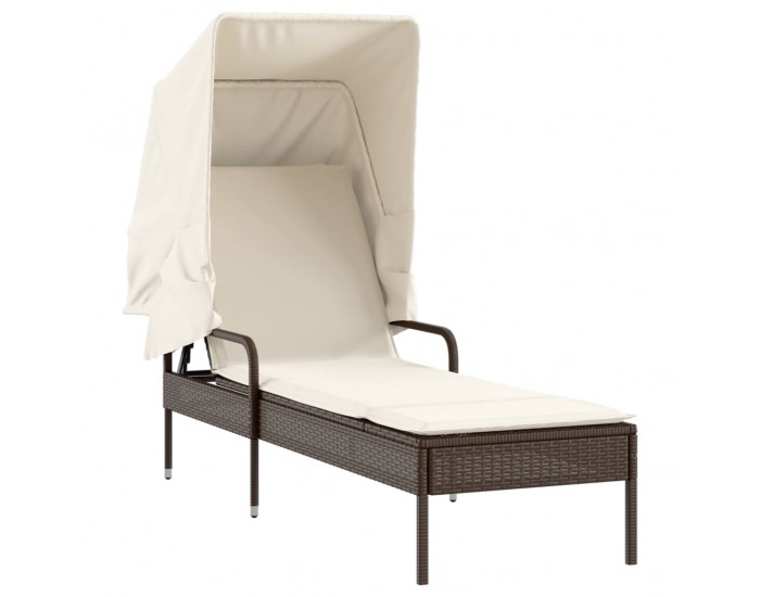 Sonata H Шезлонги 2 бр със сенника и масичка, кафяви, полиратан