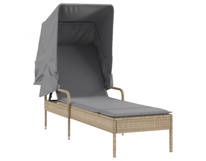 Sonata H Шезлонги 2 бр със сенника и маса, бежов, полиратан