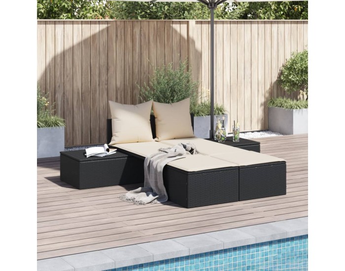 Sonata H Двоен шезлонг с възглавници, черен, полиратан