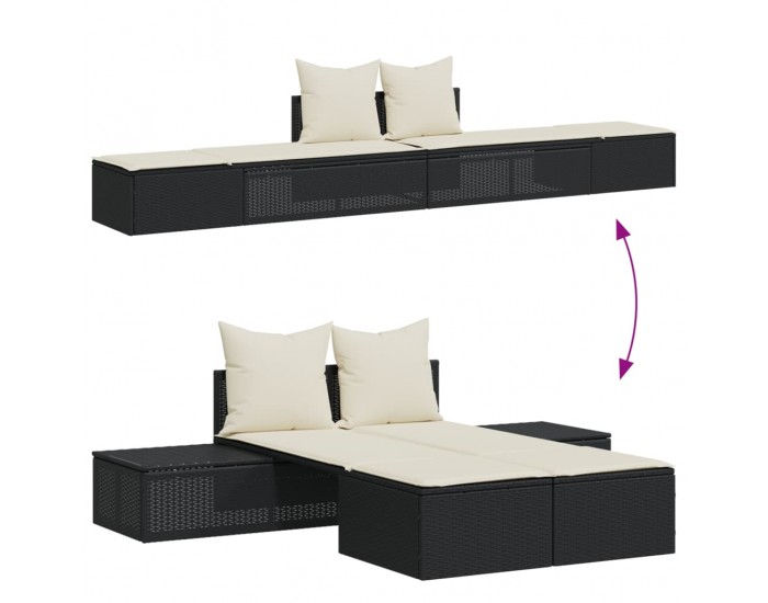 Sonata H Двоен шезлонг с възглавници, черен, полиратан