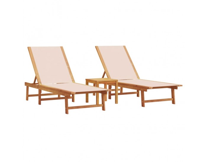 Sonata H Шезлонги, 2 бр, с маса, кремаво, акация масив и textilene
