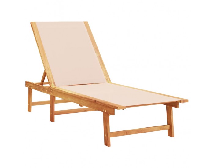 Sonata H Шезлонги, 2 бр, с маса, кремаво, акация масив и textilene