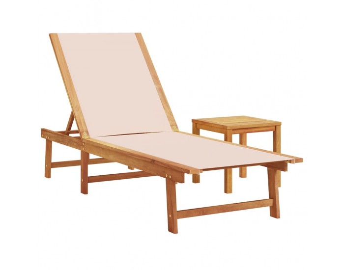 Sonata H Шезлонги, 2 бр, с маса, кремаво, акация масив и textilene