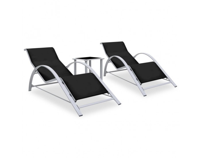 Sonata H Шезлонги с маса, 2 бр, алуминий, черни