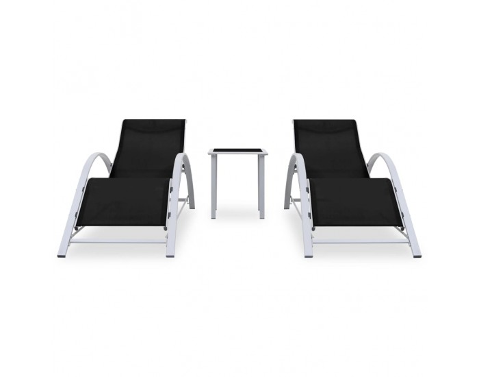 Sonata H Шезлонги с маса, 2 бр, алуминий, черни