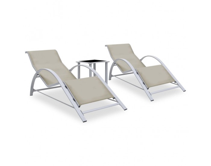 Sonata H Шезлонги с маса, 2 бр, алуминий, кремави