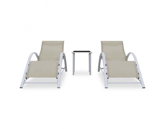 Sonata H Шезлонги с маса, 2 бр, алуминий, кремави