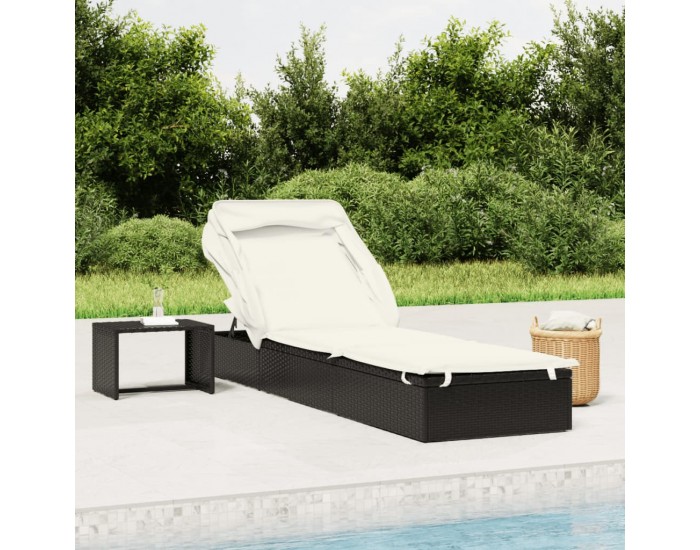 Sonata H Шезлонг със сгъваем покрив, черен, 213x63x97 см, полиратан