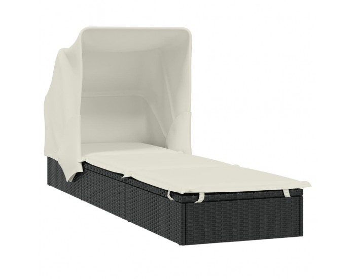 Sonata H Шезлонг със сгъваем покрив, черен, 213x63x97 см, полиратан