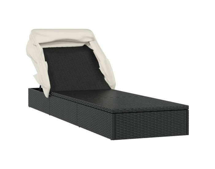 Sonata H Шезлонг със сгъваем покрив, черен, 213x63x97 см, полиратан