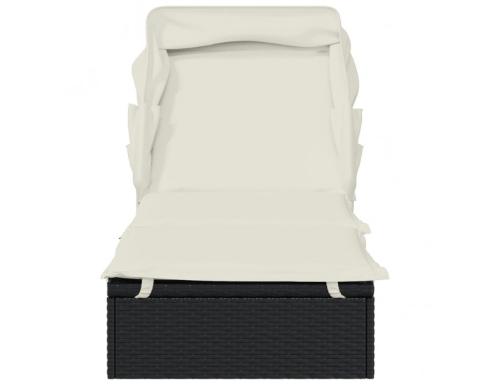 Sonata H Шезлонг със сгъваем покрив, черен, 213x63x97 см, полиратан