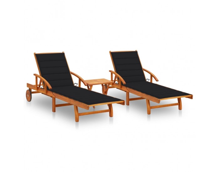 Sonata H Шезлонги, 2 бр, с маса и възглавници, акациево дърво масив
