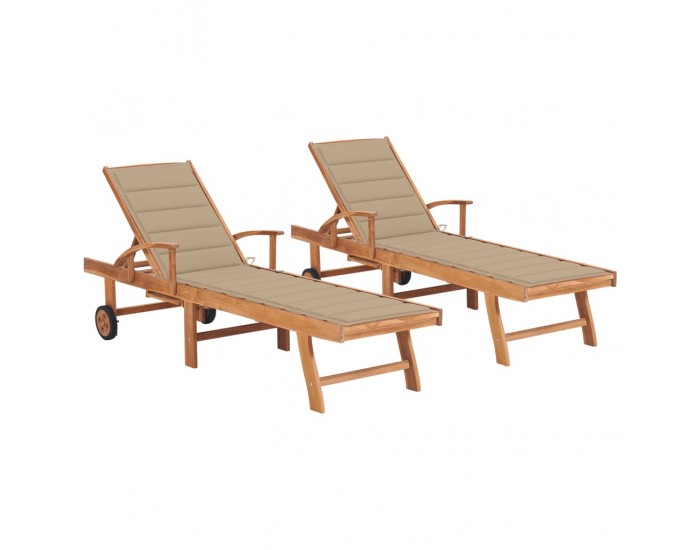Sonata H Шезлонги с бежови шалтета, 2 бр, тиково дърво масив