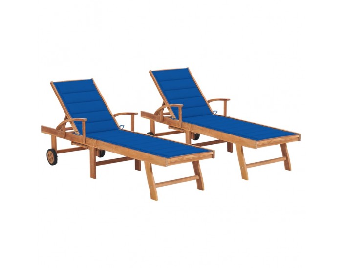 Sonata H Шезлонги с шалтета в кралско синьо, 2 бр, тиково дърво масив