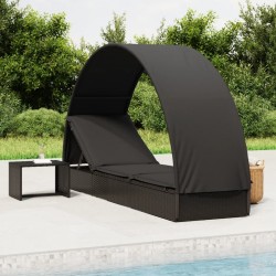 Sonata H Шезлонг с объл покрив черен 211x57x140 см полиратан - Шезлонги