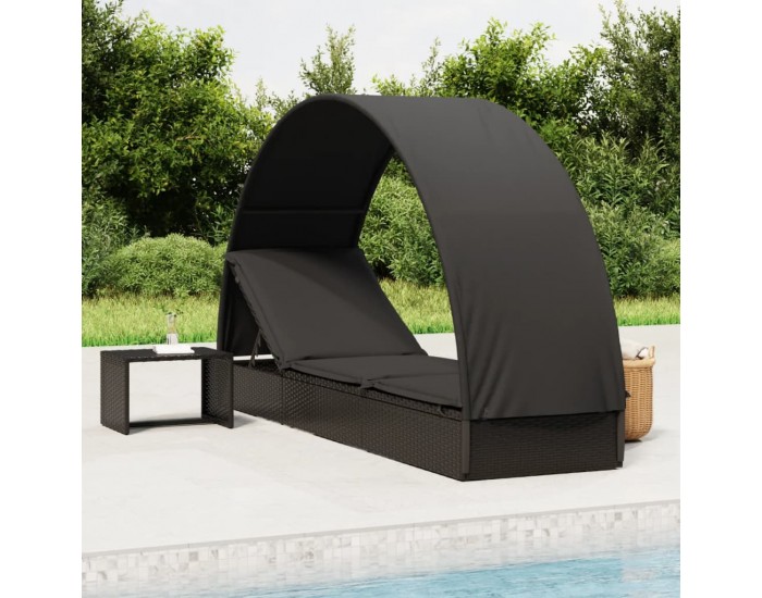 Sonata H Шезлонг с объл покрив черен 211x57x140 см полиратан