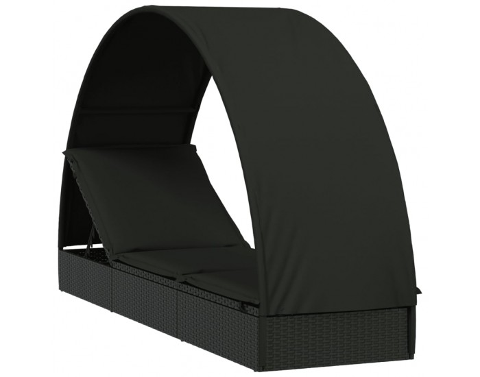 Sonata H Шезлонг с объл покрив черен 211x57x140 см полиратан