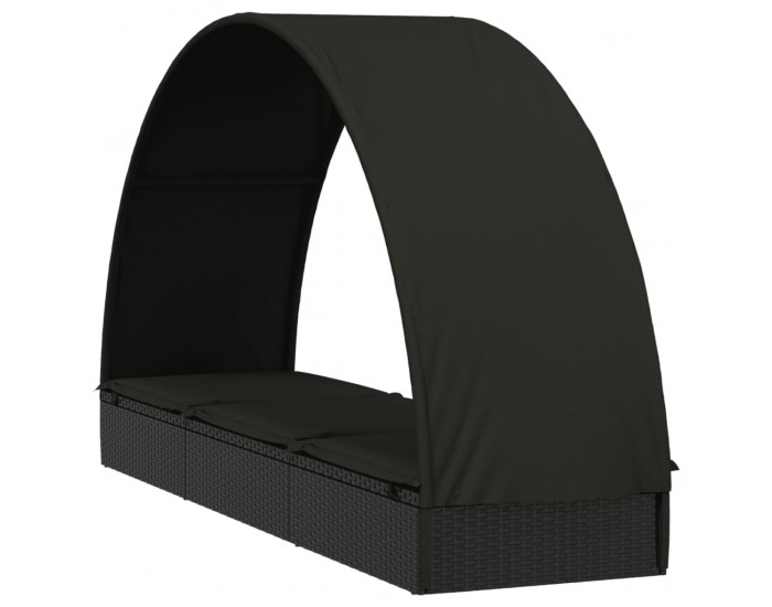 Sonata H Шезлонг с объл покрив черен 211x57x140 см полиратан