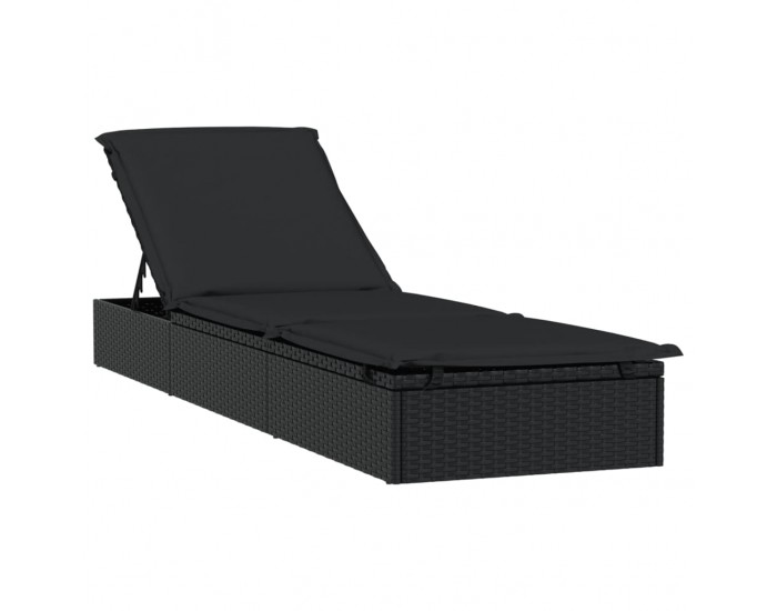 Sonata H Шезлонг с объл покрив черен 211x57x140 см полиратан