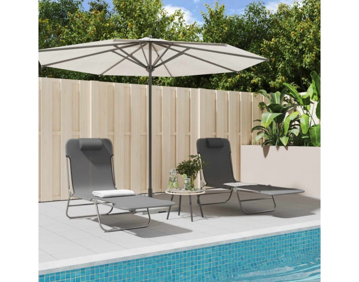 Sonata H Сгъваеми шезлонги 2 бр сиви текстилен и стомана