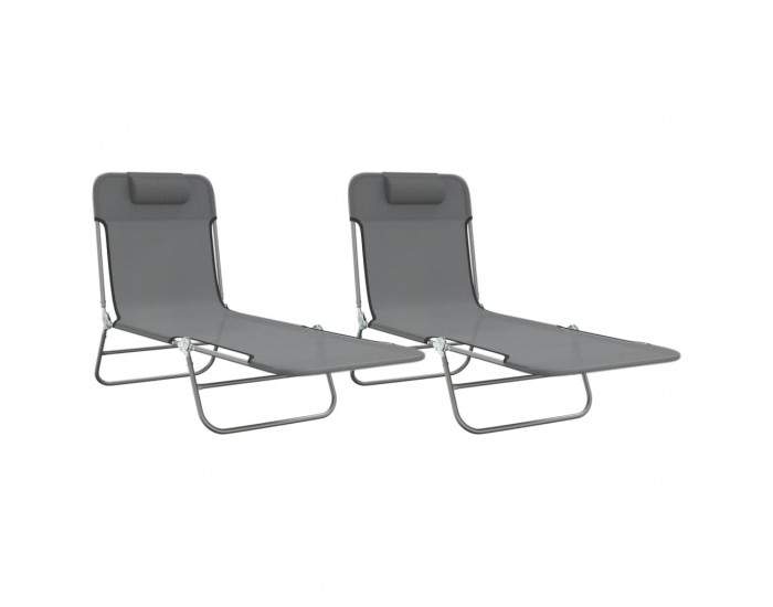Sonata H Сгъваеми шезлонги 2 бр сиви текстилен и стомана