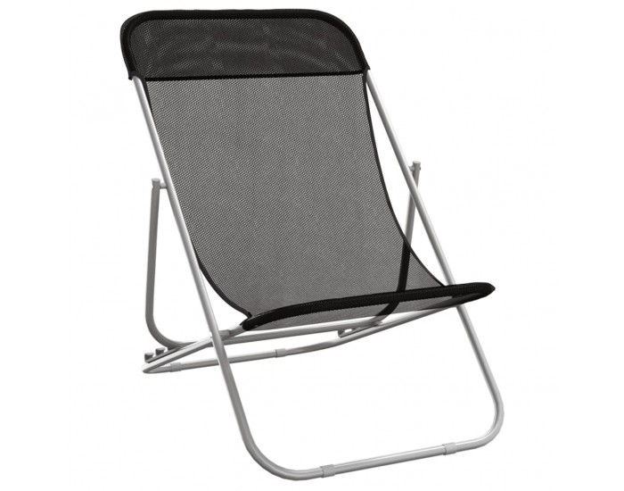 Sonata H Сгъваеми плажни столове 2 бр черни текстилен и стомана