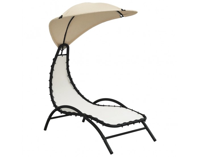 Sonata H Шезлонг със сенник, кремав, 167x80x195 см, текстил и стомана