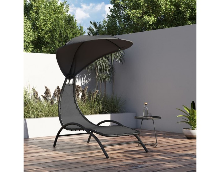 Sonata H Шезлонг със сенник, тъмносив, 167x80x195 см, текстил и стомана
