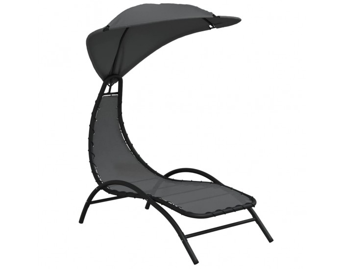 Sonata H Шезлонг със сенник, тъмносив, 167x80x195 см, текстил и стомана