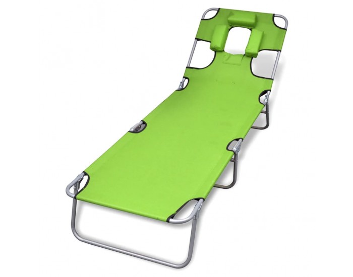 Sonata H Сгъваем шезлонг с възглавница, прахово боядисана стомана, зелен