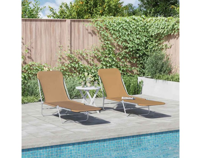 Sonata H Сгъваеми шезлонги, 2 бр, стомана и текстил, таупе