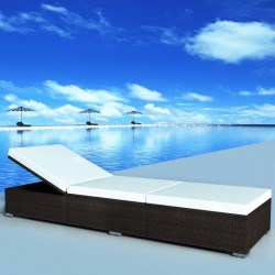 Sonata H Шезлонг с кремавобяло шалте, полиратан, кафяв - Шезлонги