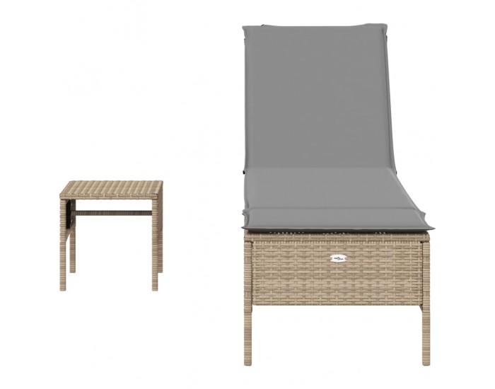 Sonata H Шезлонг с маса и шалте, бежов, полиратан