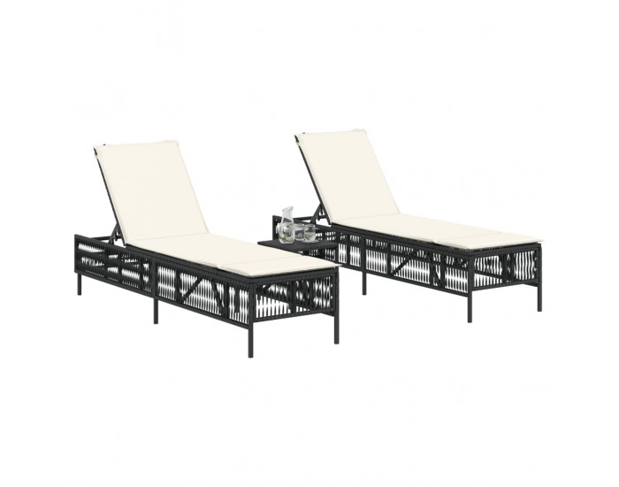 Sonata H Шезлонги с възглавници, 2 бр, черни, полиратан