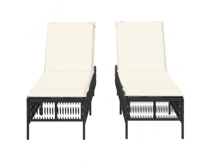 Sonata H Шезлонги с възглавници, 2 бр, черни, полиратан
