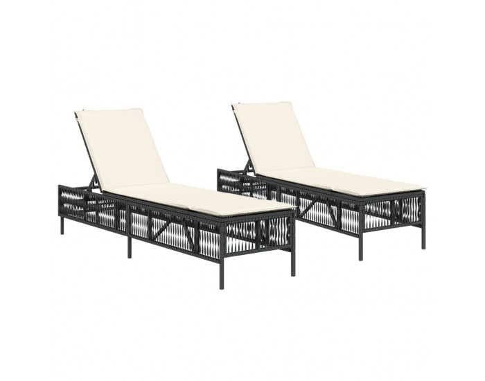 Sonata H Шезлонги с възглавници, 2 бр, черни, полиратан