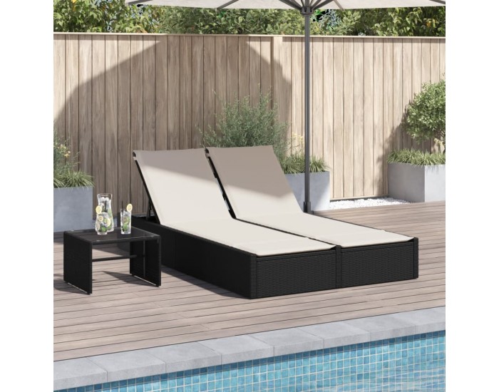 Sonata H Двоен шезлонг с възглавници, черен, полиратан