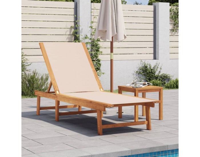 Sonata H Шезлонг с маса, кремав, масивно дърво акация и textilene