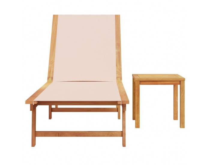 Sonata H Шезлонг с маса, кремав, масивно дърво акация и textilene