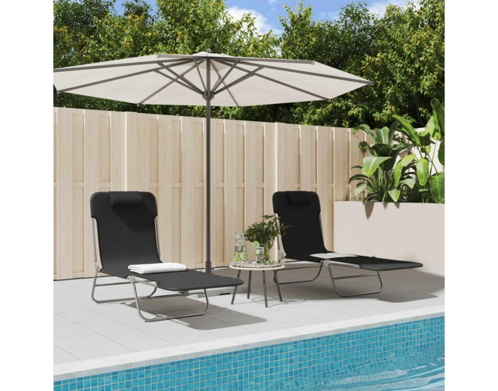 Sonata H Сгъваеми шезлонги 2 бр черни текстилен и стомана