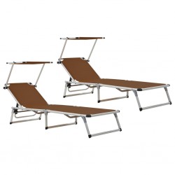 312461 Sonata H Folding Sun Loungers with Roof 2 pcs Aluminium&Textilene Brown - Шезлонги