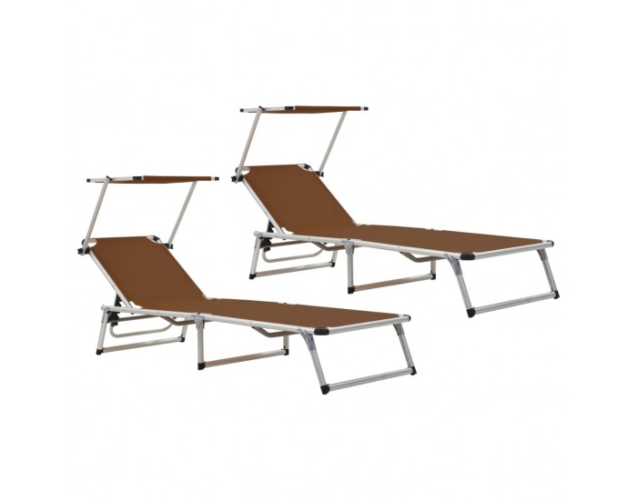 312461 Sonata H Folding Sun Loungers with Roof 2 pcs Aluminium&Textilene Brown