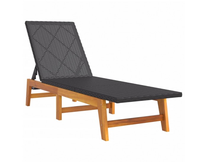 Sonata H Шезлонги, 2 бр, черно и кафяво, полиратан и акация масив