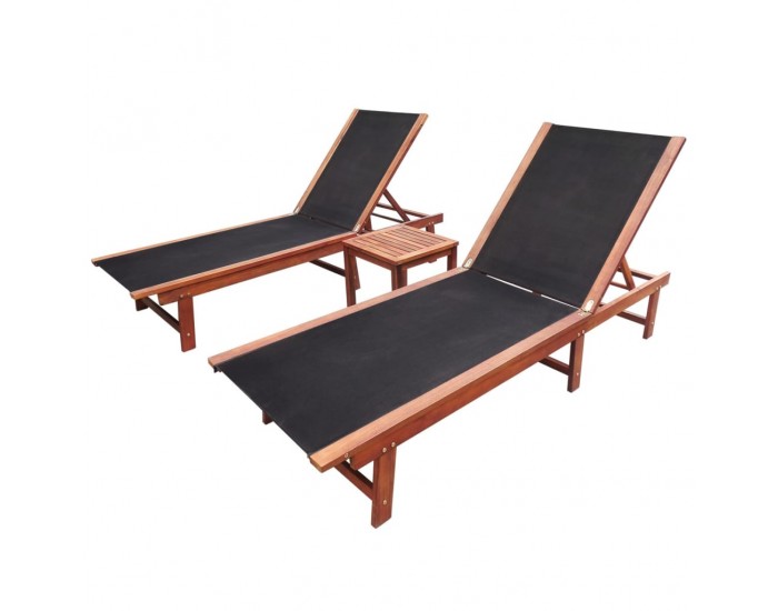 Sonata H Шезлонги, 2 бр, с маса, акациева дървесина масив и Textilene
