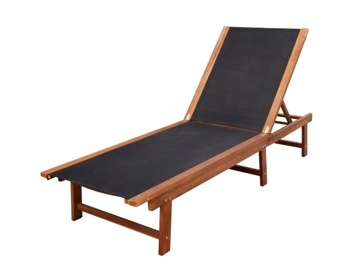 Sonata H Шезлонги, 2 бр, с маса, акациева дървесина масив и Textilene